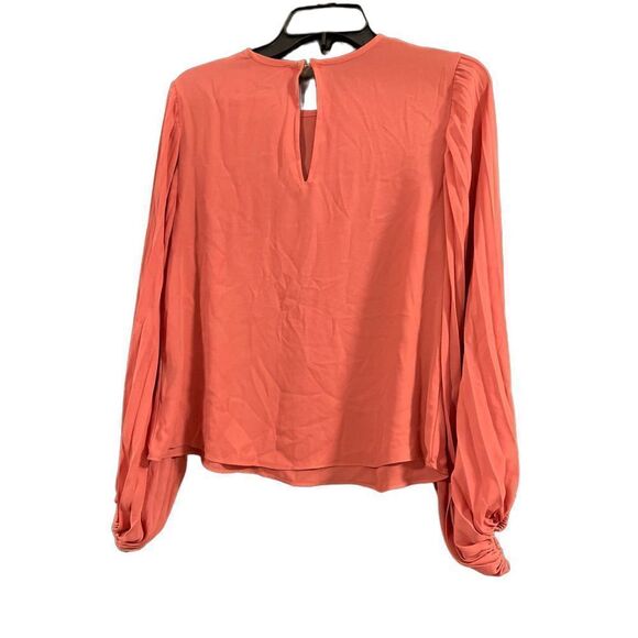 Catherine Malandrino Blouse Sheer Pleated Sleeve Blouse In Peach - Picture 3 of 6